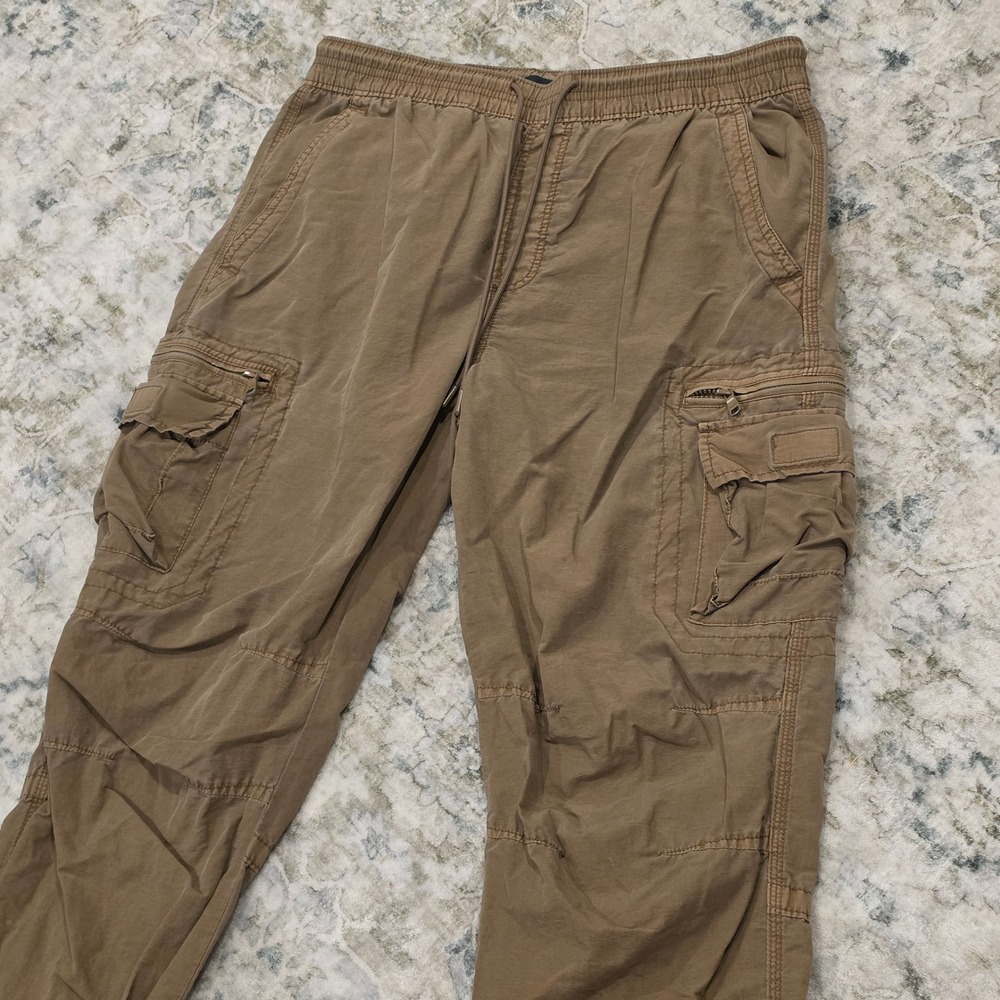 Aeropostale Mens Active Utility Cargo Pants Brown Elastic Waist Joggers Large
